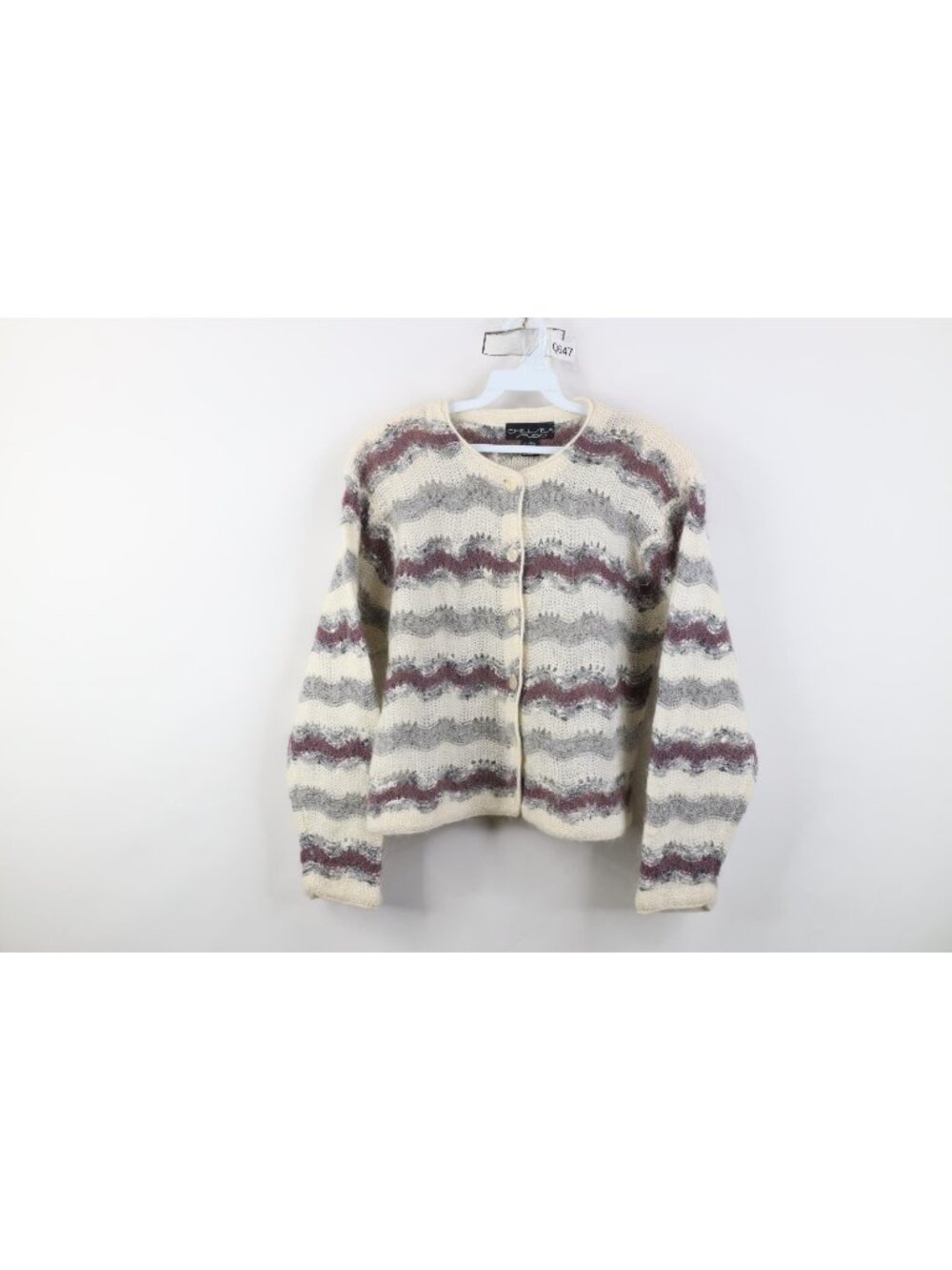 Vintage 90s Streetwear Womens Large Mohair Blend Knit Cropped Cardigan Sweater